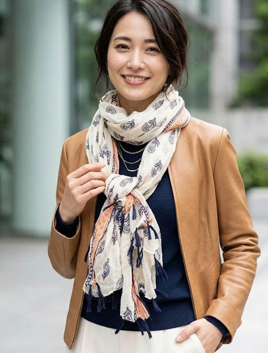 ペイズリー柄 タッセル付 エスニック大判ストール