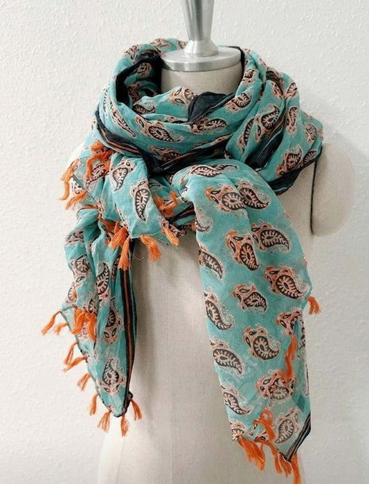 ペイズリー柄 タッセル付 エスニック大判ストール