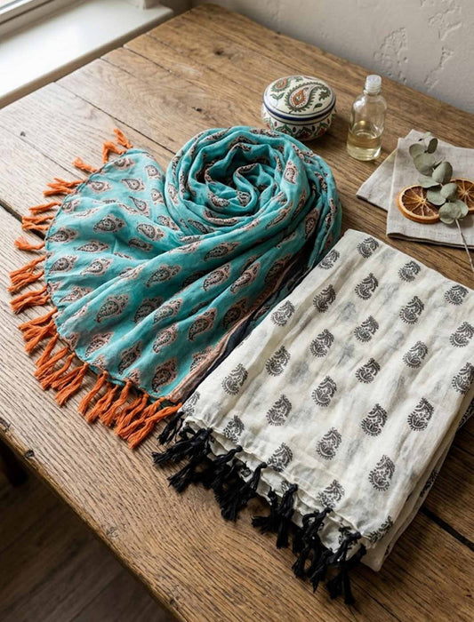 ペイズリー柄 タッセル付 エスニック大判ストール