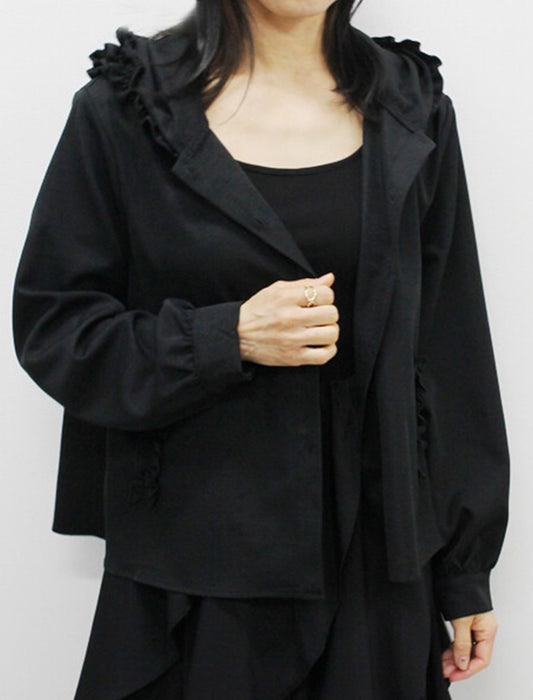 フリルフードが可愛いブラウスジャケット