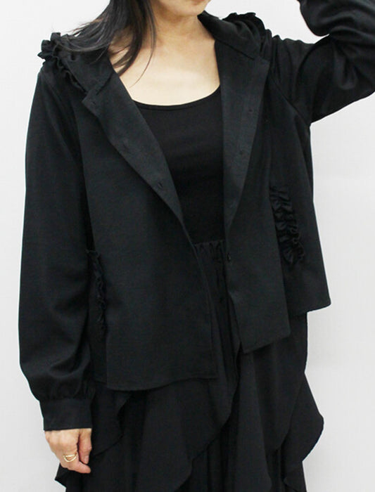 フリルフードが可愛いブラウスジャケット