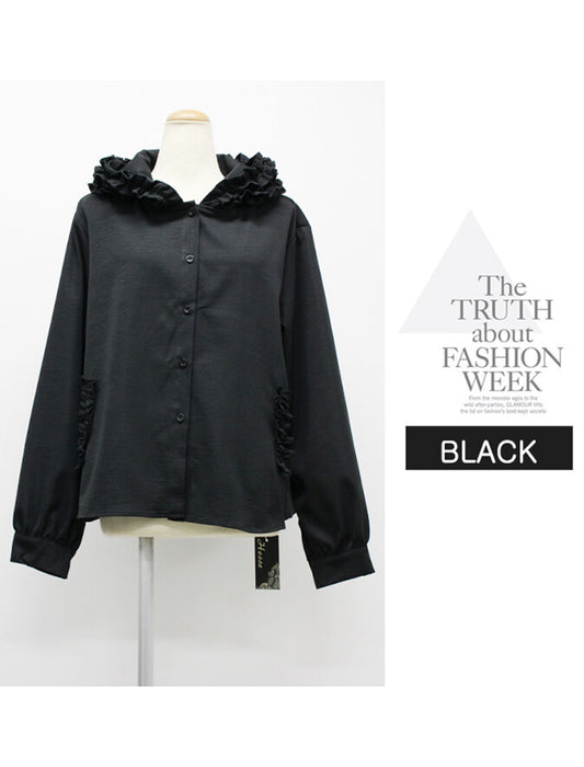 フリルフードが可愛いブラウスジャケット