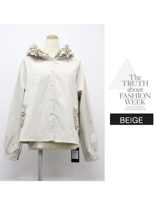 フリルフードが可愛いブラウスジャケット