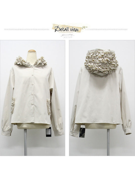 フリルフードが可愛いブラウスジャケット