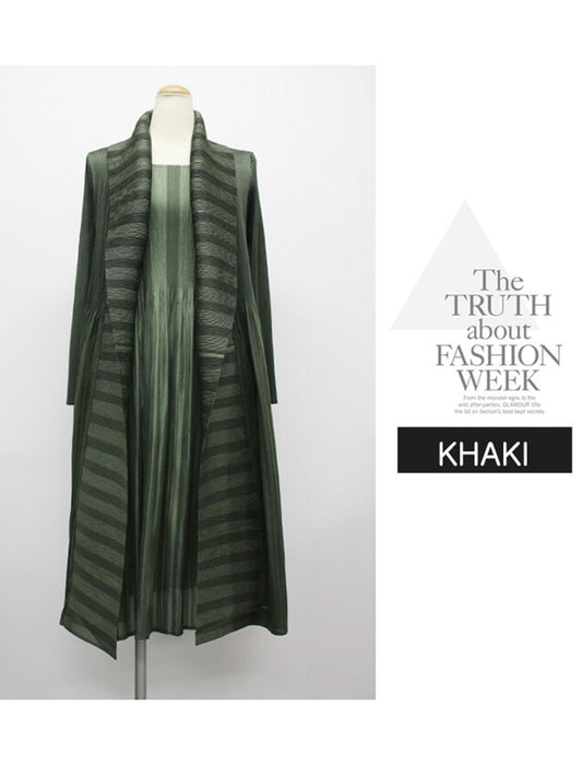 ストライプ柄入り重ね着風プリーツワンピース