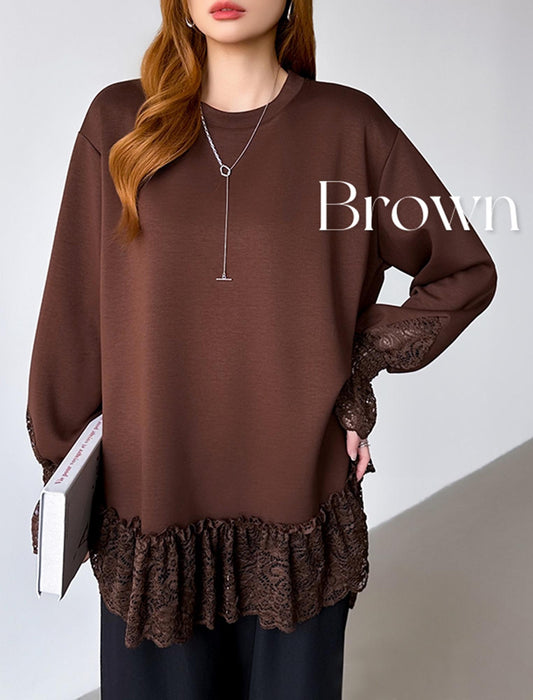 レース切り替えチュニックトップス レーストップス オーバーサイズ