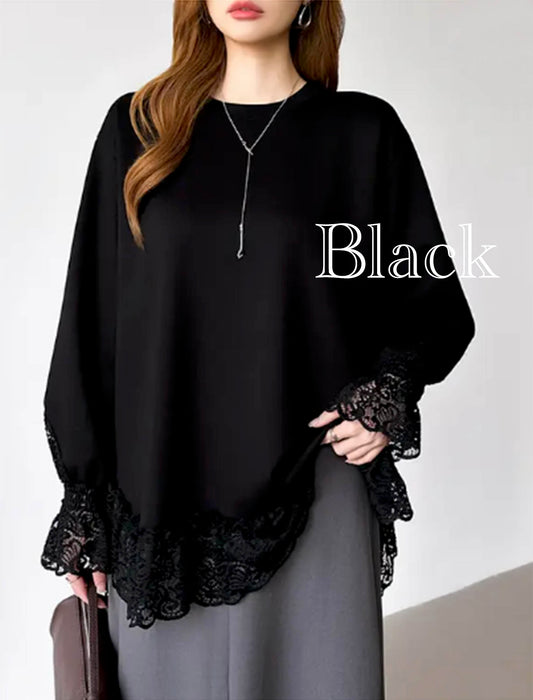 レース切り替えチュニックトップス レーストップス オーバーサイズ