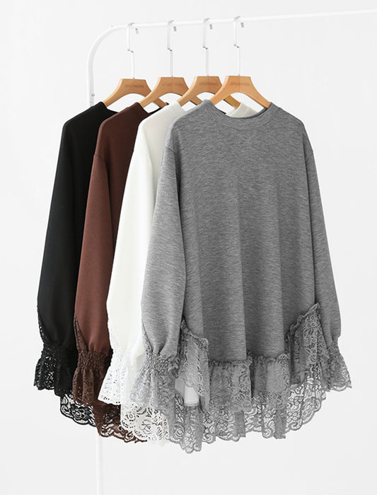 レース切り替えチュニックトップス レーストップス オーバーサイズ