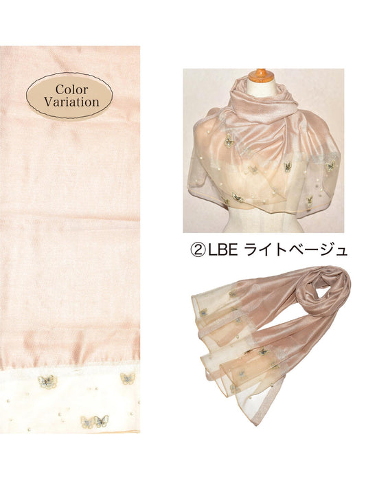 パール＆バタフライ 刺繍 オーガンジー ストール