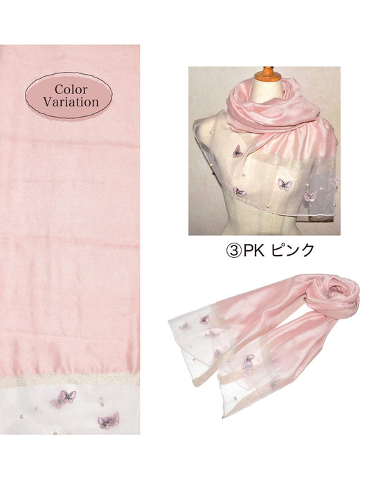パール＆バタフライ 刺繍 オーガンジー ストール