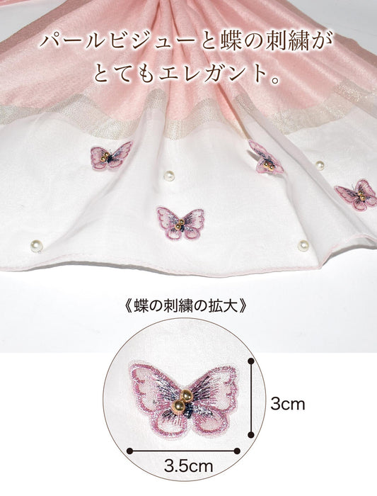 パール＆バタフライ 刺繍 オーガンジー ストール