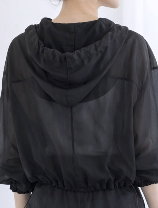 ショート丈 シアー パーカー ブルゾン フード ライトアウター 春夏