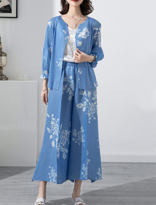 花柄プリントプリーツセット