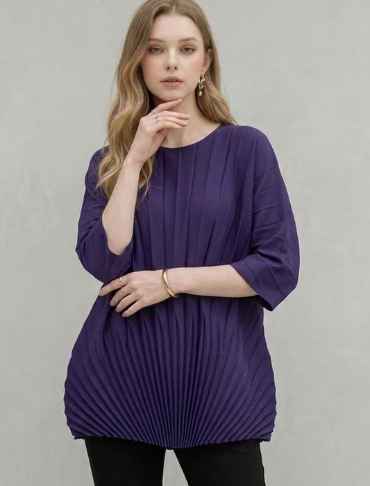 【近日入荷】斜めプリーツドルマンチュニックブラウス※ブラックは5月下旬入荷予定
