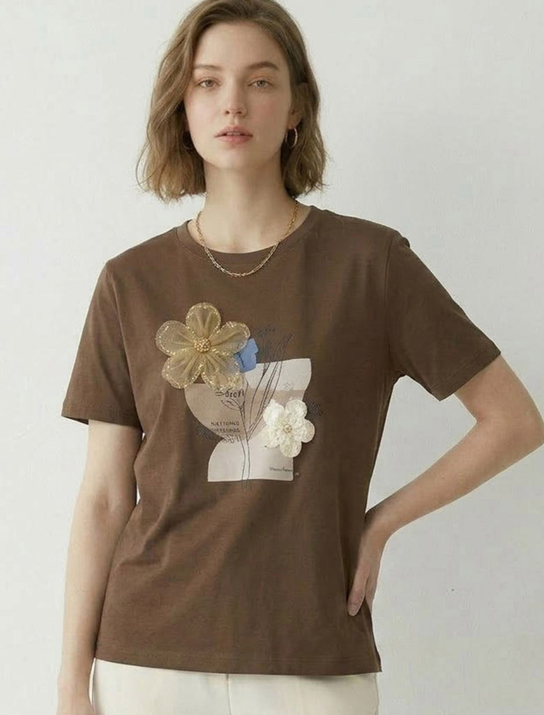 立体フラワーモチーフパッチワークTシャツ | Northmall（ノースモール