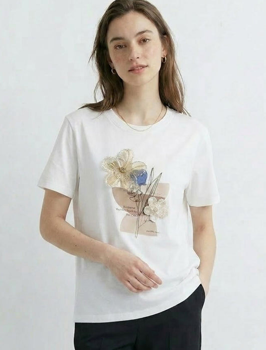 立体フラワーモチーフパッチワークＴシャツ