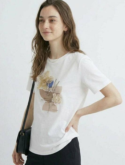 立体フラワーモチーフパッチワークＴシャツ