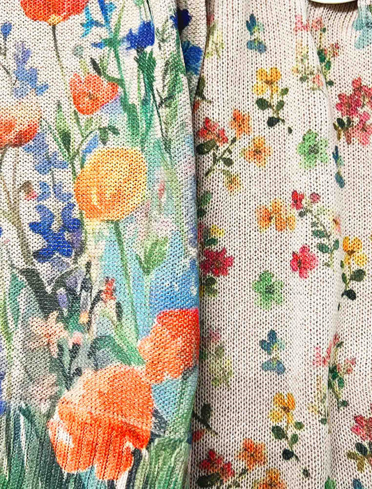 大人華やか水彩ボタニカル半袖サマーニットＴ