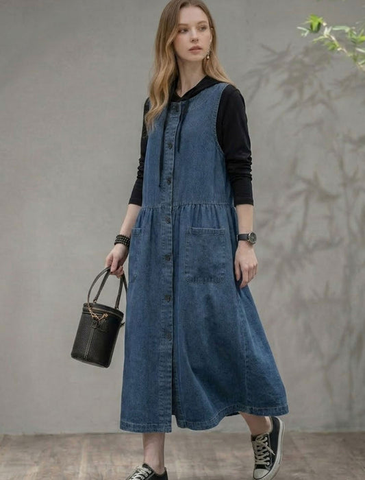 大人カジュアルフロントボタンデニムジャンスカ