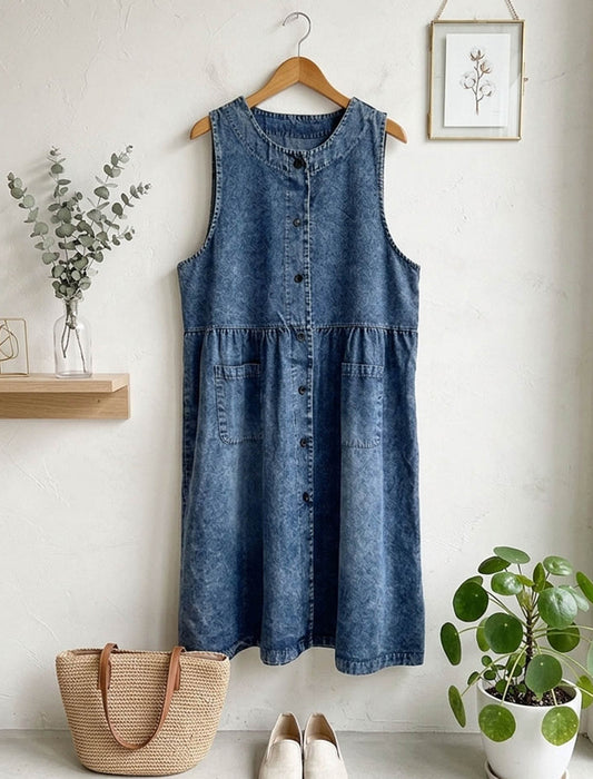 大人カジュアルフロントボタンデニムジャンスカ