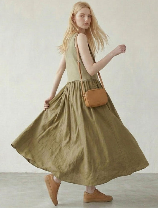 バイカラー切替ギャザーロングワンピース