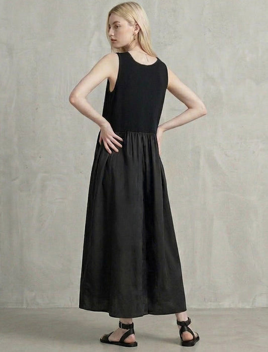 バイカラー切替ギャザーロングワンピース