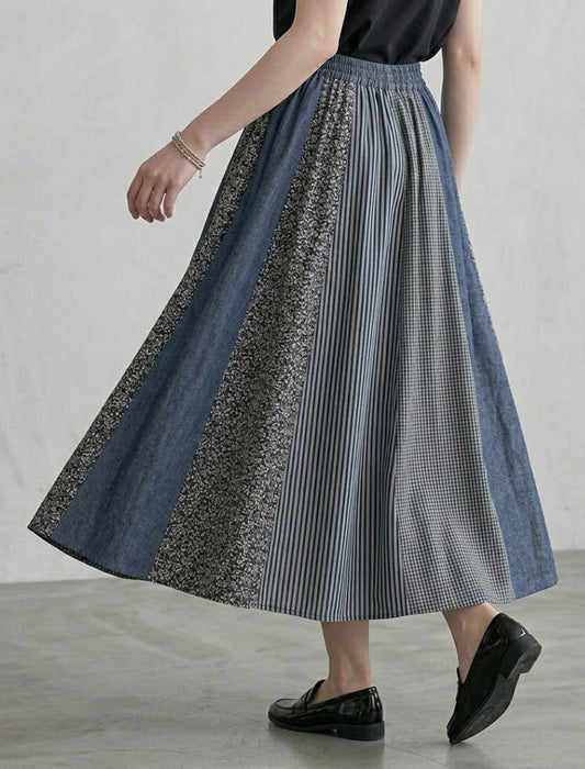 こなれデニム切替パネルロングスカート