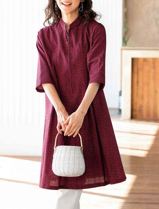【受注】久留米織スタンド衿チュニックワンピース