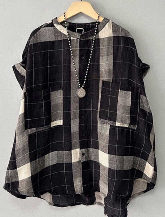 【近日入荷】フレンチスリーブチェック柄コットンブラウス※5月下旬入荷予定