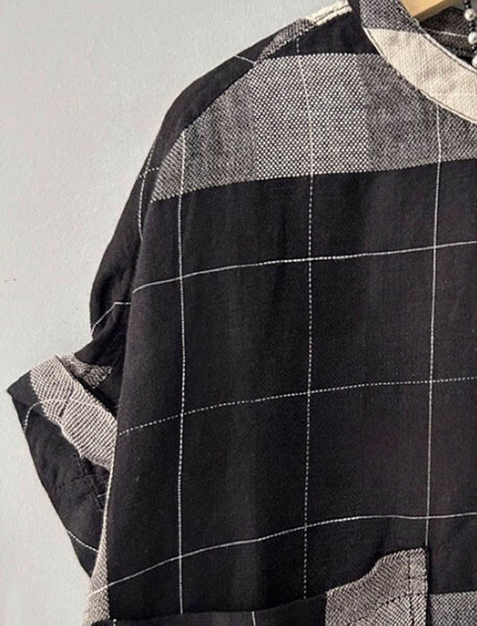 【近日入荷】フレンチスリーブチェック柄コットンブラウス※5月下旬入荷予定