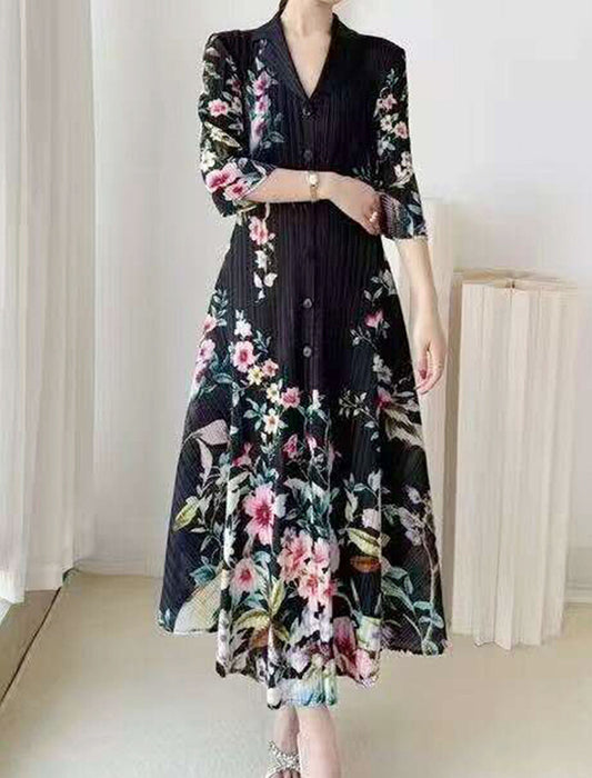 【近日入荷】ゆったり花柄プリントプリーツワンピース※ブラックは5月中旬入荷予定