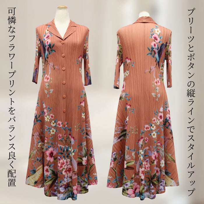 【近日入荷】ゆったり花柄プリントプリーツワンピース※ブラックは5月中旬入荷予定