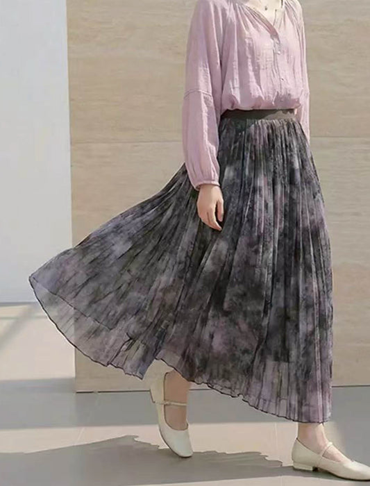 水彩ニュアンスシフォンプリーツロングスカート