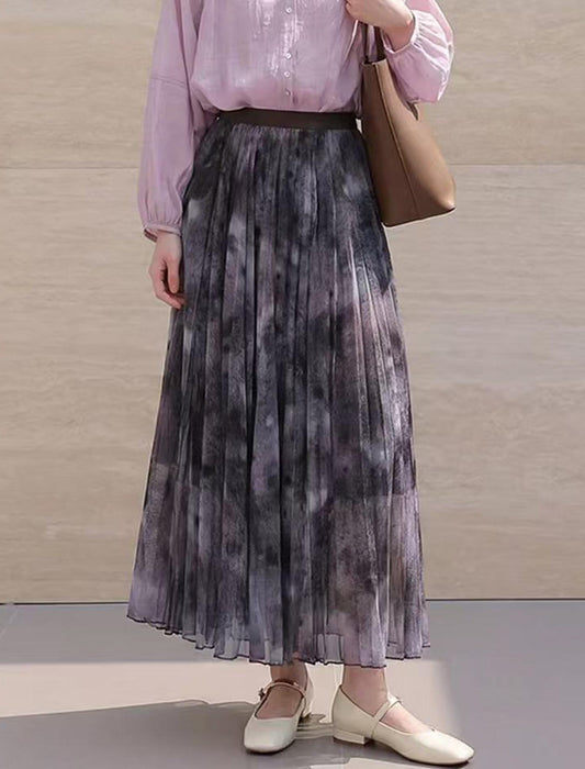 水彩ニュアンスシフォンプリーツロングスカート