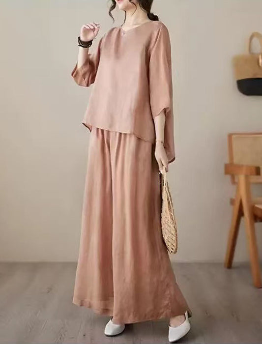 大人のリラックスワイドパンツセットアップ