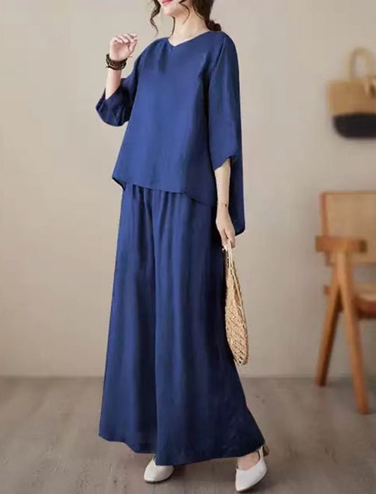 大人のリラックスワイドパンツセットアップ