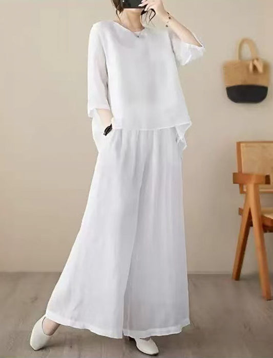 大人のリラックスワイドパンツセットアップ