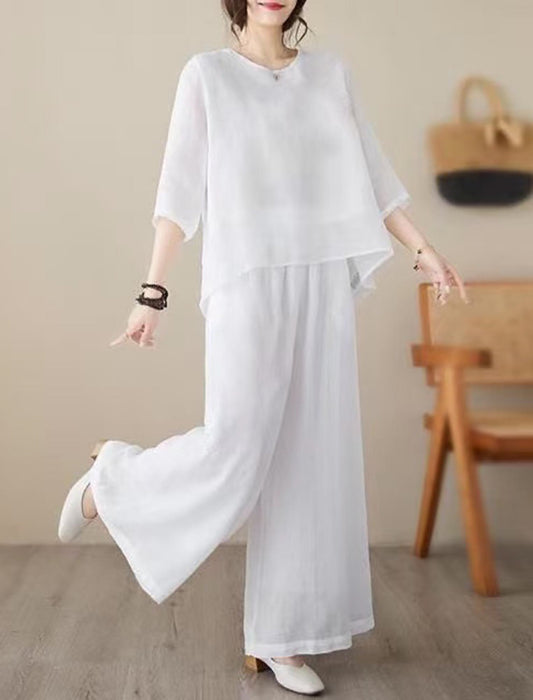 大人のリラックスワイドパンツセットアップ