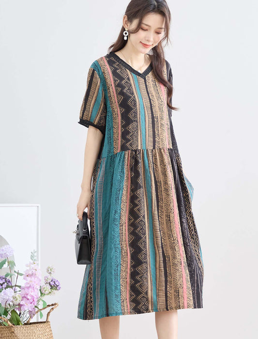 エスニックVネックコットンワンピース