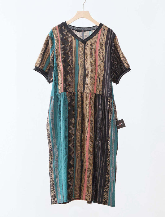 エスニックVネックコットンワンピース