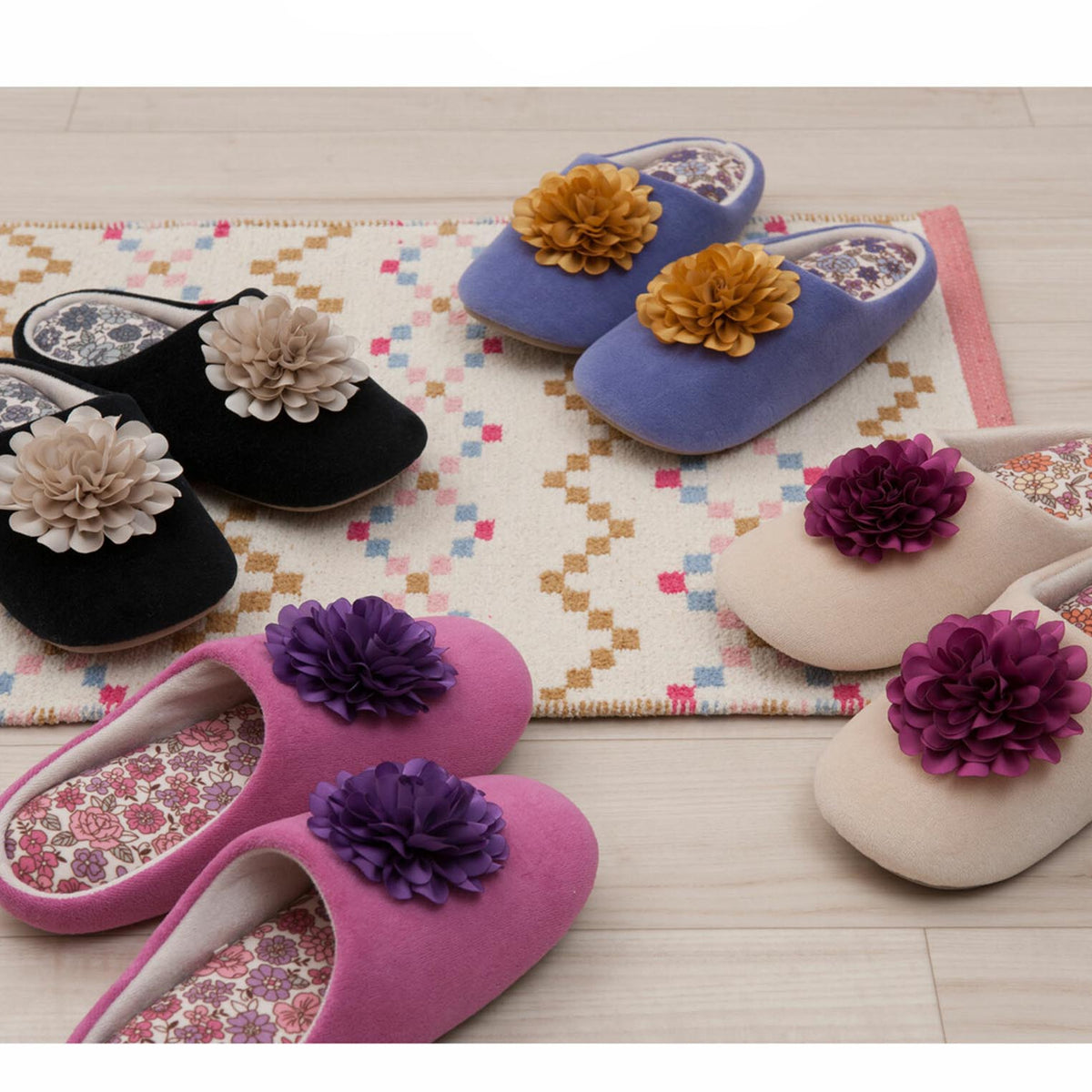✨♥エレガンス✨♥カメリアりぼん✨♥ストライプスリッパ✨♥ ボタニカルデザインのかわいいスリッパ | Northmall（ノースモール