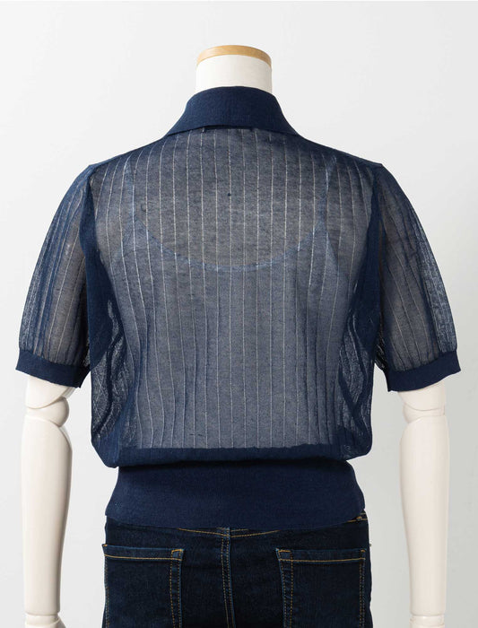 大人フェミニンシアーリブポロニットプルオーバー