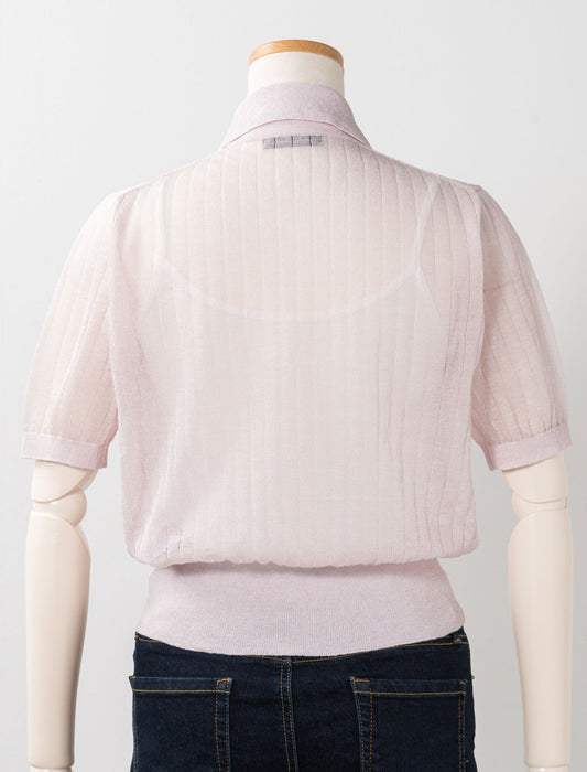 大人フェミニンシアーリブポロニットプルオーバー