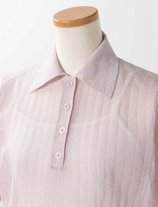 大人フェミニンシアーリブポロニットプルオーバー