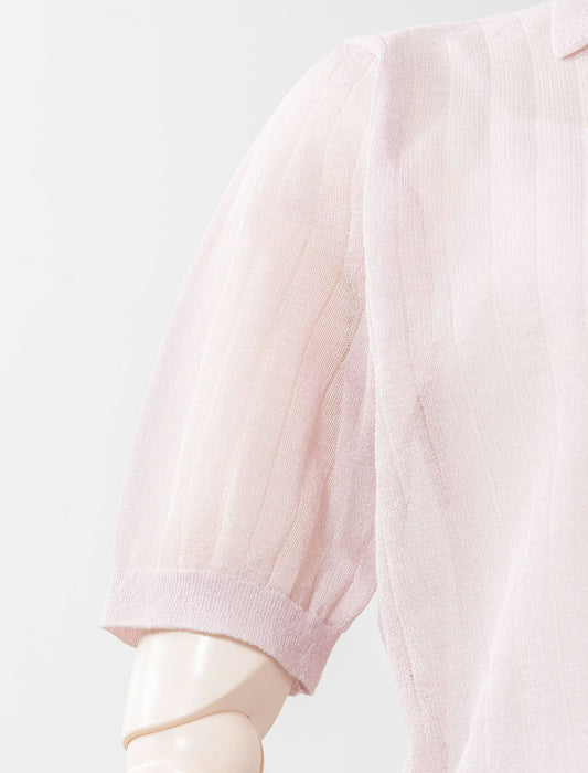 大人フェミニンシアーリブポロニットプルオーバー