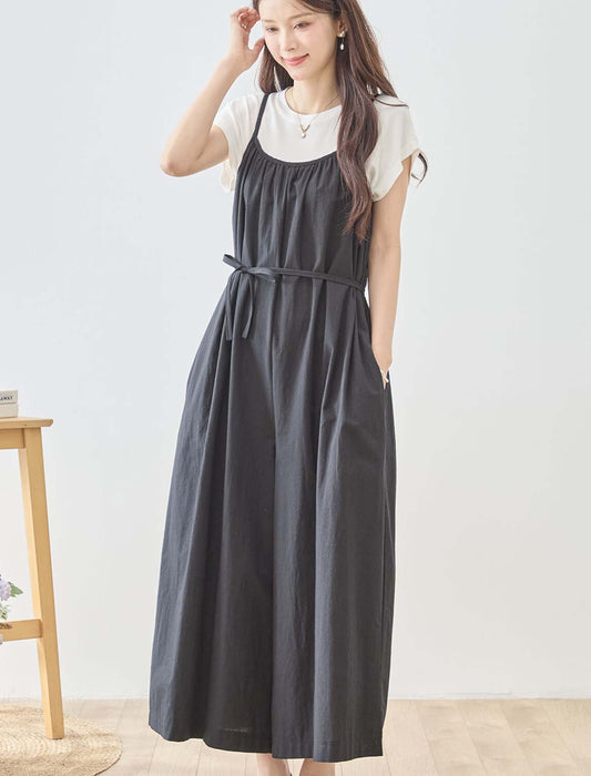 ストライプワイドサロペット