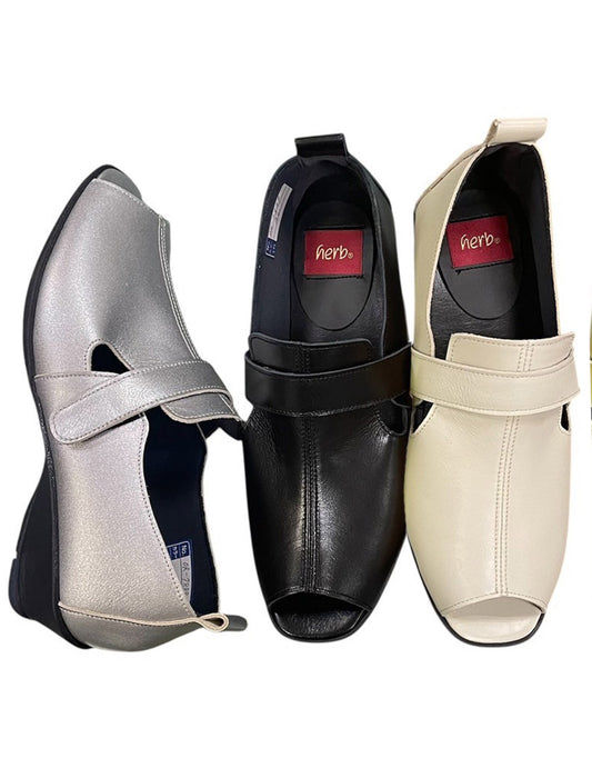【近日入荷】ストラップ付き オープントゥ コンフォートシューズ　※シルバーは5月下旬入荷