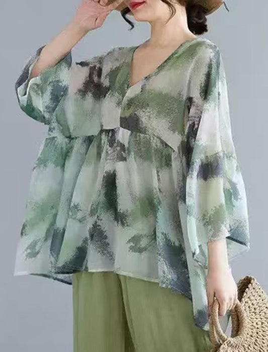体型カバーも叶う涼し気プリントチュニック