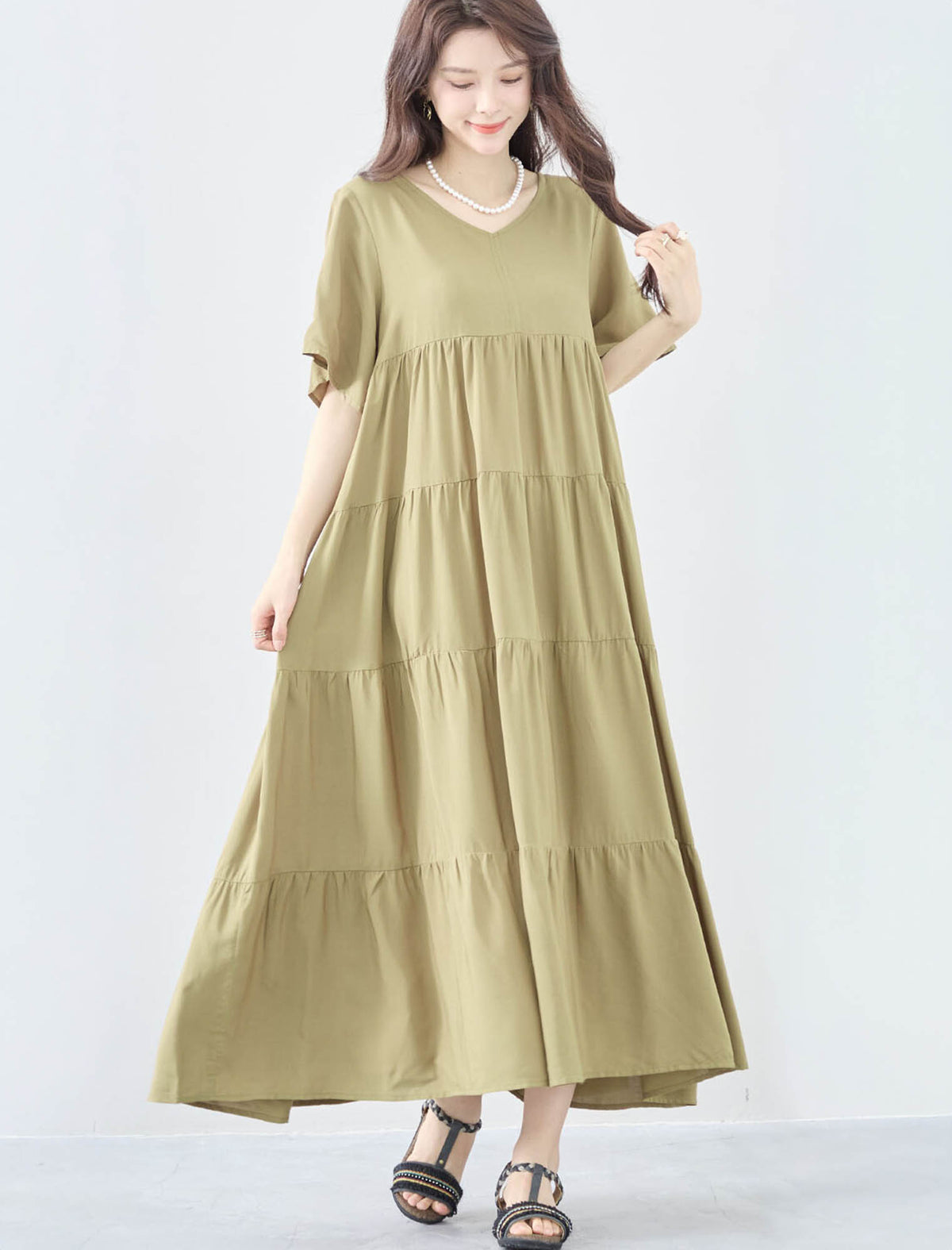 ▼24SS美品✨ プラージュ tiered ドレス ティアードVネックワンピース Vネックマキシ丈ティアードワンピース | Northmall（ノースモール