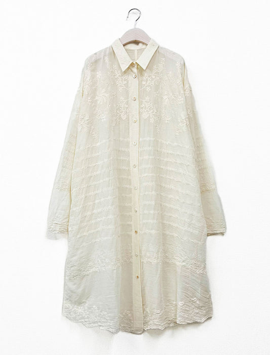 カットワークレースロングシャツ